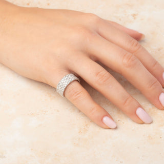 18ct White Gold 2ct Diamond Five Row Pavé Set Band Ring