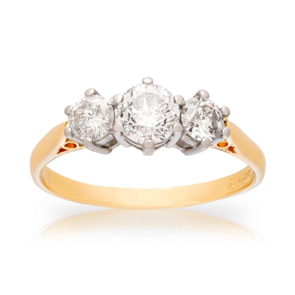 Vintage 18ct Yellow Gold Three Stone 1.26ct Diamond Trilogy Ring ...