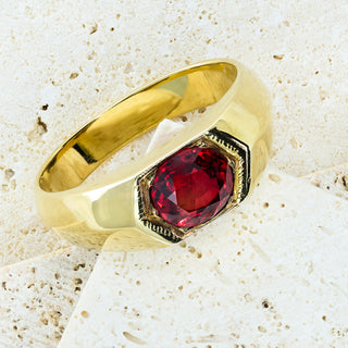 18ct Yellow Gold 1.6ct Certified Red Corundum Pinky Ring