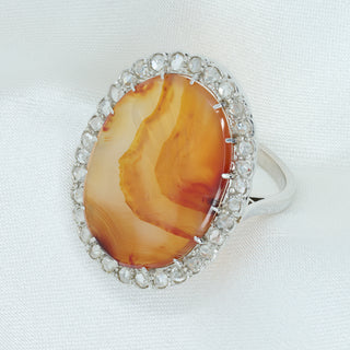 Antique Platinum Diamond & Agate Intaglio Dress Ring – Old Cut Diamonds – Circa Early 1900s