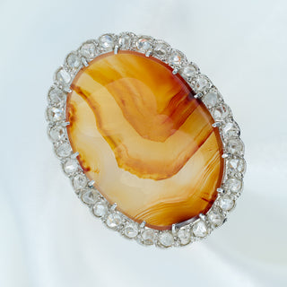Antique Platinum Diamond & Agate Intaglio Dress Ring – Old Cut Diamonds – Circa Early 1900s