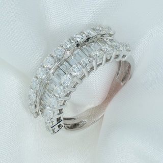 18ct White Gold Diamond Half Eternity Ring – 2.00ct – Baguette & Round Cut Cluster – Size O