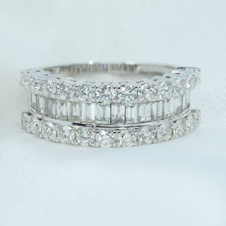 18ct White Gold Diamond Half Eternity Ring – 2.00ct – Baguette & Round Cut Cluster – Size O