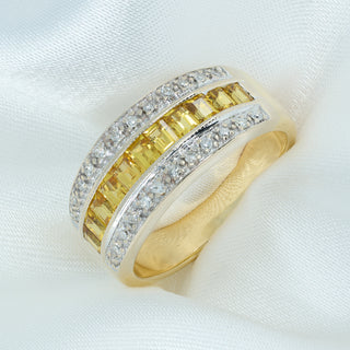 18ct Yellow & White Gold Diamond & Yellow Sapphire Band Ring – Art Deco Style – Size L ½