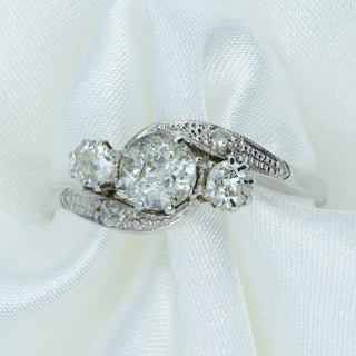 Antique Platinum Old Cut Diamond Trilogy Twist Ring – 0.85ct – Circa 1920s – Size Q