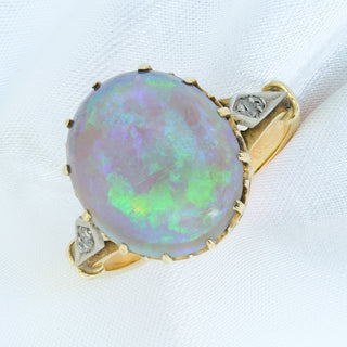 Antique 18ct Gold & Platinum Black Opal Ring – Circa Early 1900s – 5ct
