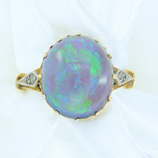 Antique 18ct Gold & Platinum Black Opal Ring – Circa Early 1900s – 5ct