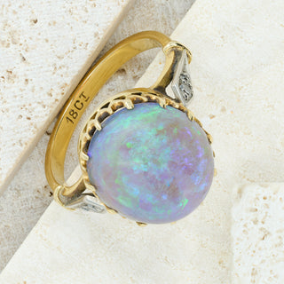 Antique 18ct Gold & Platinum Black Opal Ring – Circa Early 1900s – 5ct