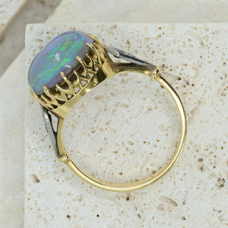 Antique 18ct Gold & Platinum Black Opal Ring – Circa Early 1900s – 5ct