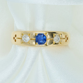 Victorian 18ct Yellow Gold Diamond & Sapphire Trilogy Ring – London 1890 – Size L
