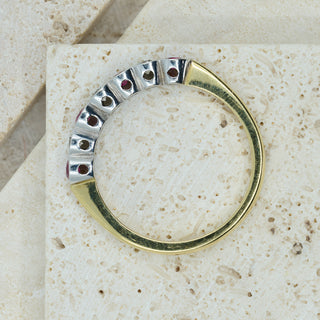 18ct Yellow & White Gold Diamond & Ruby Half Eternity Ring – 0.61ct Total – Size Q