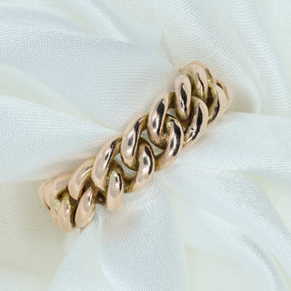 Antique 9ct Rose Gold Albert Curb Link Band Ring – Converted Watch Chain – Size Q