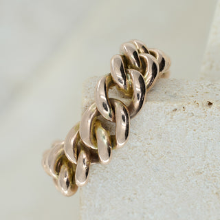 Antique 9ct Rose Gold Albert Curb Link Band Ring – Converted Watch Chain – Size Q