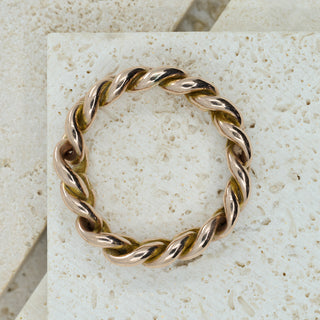Antique 9ct Rose Gold Albert Curb Link Band Ring – Converted Watch Chain – Size Q