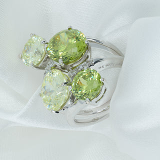 18ct White Gold Green Gemstone & Diamond Suite – Ring & Earrings Set – Bespoke