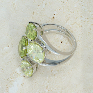 18ct White Gold Green Gemstone & Diamond Suite – Ring & Earrings Set – Bespoke