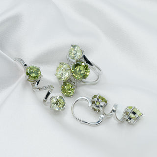 18ct White Gold Green Gemstone & Diamond Suite – Ring & Earrings Set – Bespoke