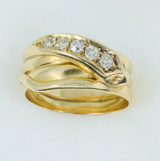 Antique 18ct Yellow Gold Old-Cut Diamond Snake Coil Ring – Chester Hallmark – Size Q