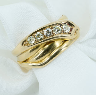 Antique 18ct Yellow Gold Old-Cut Diamond Snake Coil Ring – Chester Hallmark – Size Q