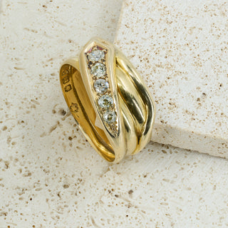 Antique 18ct Yellow Gold Old-Cut Diamond Snake Coil Ring – Chester Hallmark – Size Q