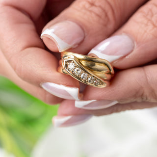 Antique 18ct Yellow Gold Old-Cut Diamond Snake Coil Ring – Chester Hallmark – Size Q