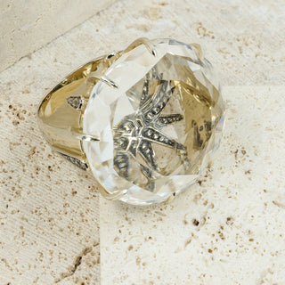 H. Stern 18ct White Gold Moonlight Rock Crystal & Cognac Diamond Statement Ring – Size N – 23.3g