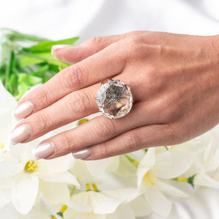 H. Stern 18ct White Gold Moonlight Rock Crystal & Cognac Diamond Statement Ring – Size N – 23.3g