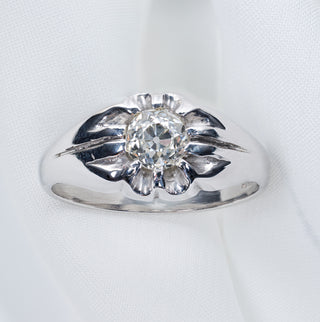 Antique 1ct Old Cut Diamond Solitaire Ring in 9ct White Gold - Unisex Size U½