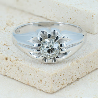 Antique 1ct Old Cut Diamond Solitaire Ring in 9ct White Gold - Unisex Size U½