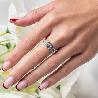 18ct White Gold Tanzanite, Topaz & Diamond Band Ring - Size N