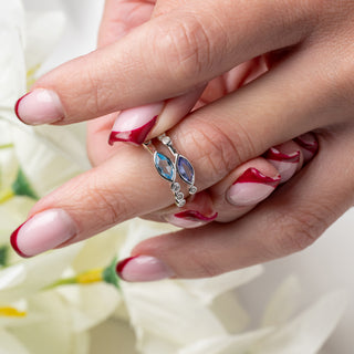 18ct White Gold Tanzanite, Topaz & Diamond Band Ring - Size N