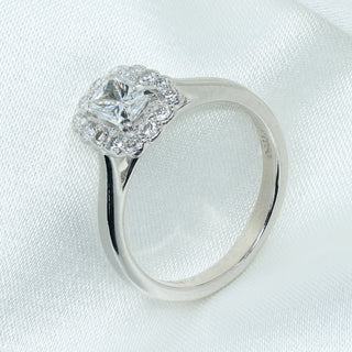 Platinum 0.65ct Radiant Cut Natural Diamond Halo Solitaire Ring - Size K