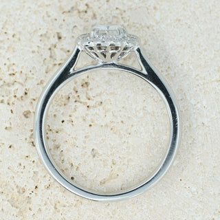 Platinum 0.65ct Radiant Cut Natural Diamond Halo Solitaire Ring - Size K