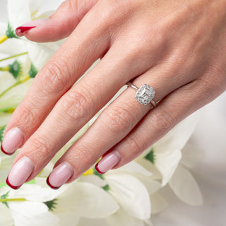 Platinum 0.65ct Radiant Cut Natural Diamond Halo Solitaire Ring - Size K