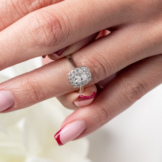 Platinum 0.65ct Radiant Cut Natural Diamond Halo Solitaire Ring - Size K