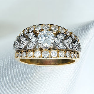 18ct Yellow & White Gold 0.50ct Diamond Three Row Chevron Band Ring - Size N
