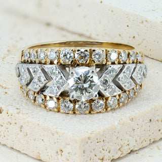 18ct Yellow & White Gold 0.50ct Diamond Three Row Chevron Band Ring - Size N