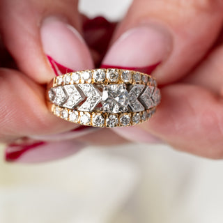 18ct Yellow & White Gold 0.50ct Diamond Three Row Chevron Band Ring - Size N