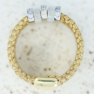 Roberto Coin 18ct Yellow Gold Diamond & Mother of Pearl Woven Band Ring - 9.5g