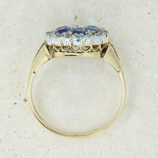 Antique 18ct Yellow Gold Sapphire & Old Cut Diamond Cluster Ring - Circa 1910s - Size M½