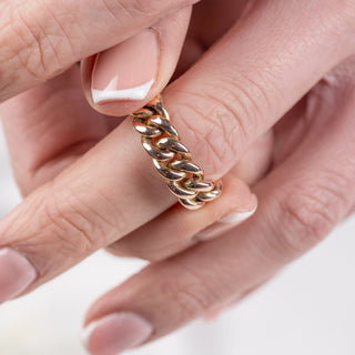 Antique 9ct Rose Gold Albert Curb Link Band Ring – Converted Watch Chain – Size Q