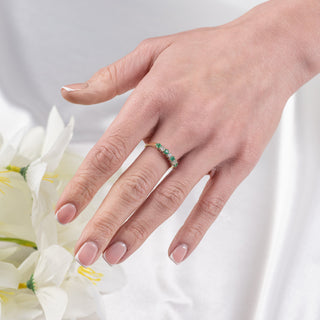 18ct Yellow Gold Diamond & Emerald Half Eternity Ring – 0.40ct Total – Size O