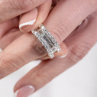18ct White Gold Diamond Half Eternity Ring – 2.00ct – Baguette & Round Cut Cluster – Size O