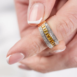 18ct Yellow & White Gold Diamond & Yellow Sapphire Band Ring – Art Deco Style – Size L ½