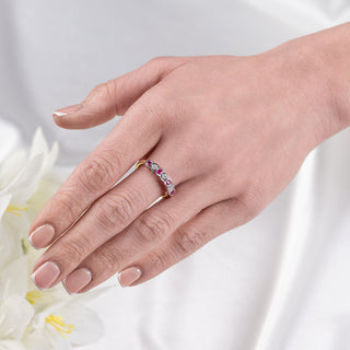 18ct Yellow & White Gold Diamond & Ruby Half Eternity Ring – 0.61ct Total – Size Q