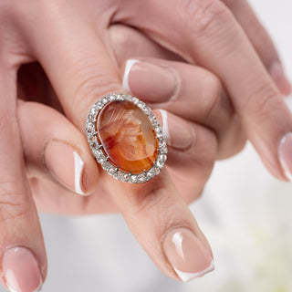 Antique Platinum Diamond & Agate Intaglio Dress Ring – Old Cut Diamonds – Circa Early 1900s