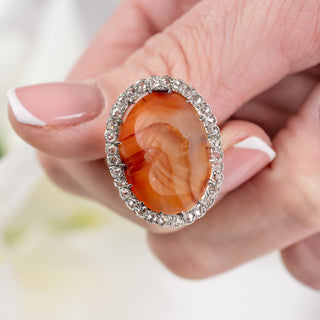 Antique Platinum Diamond & Agate Intaglio Dress Ring – Old Cut Diamonds – Circa Early 1900s