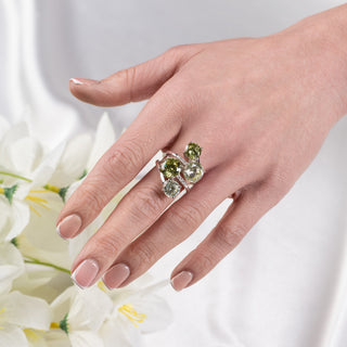 18ct White Gold Green Gemstone & Diamond Suite – Ring & Earrings Set – Bespoke