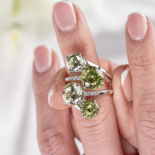 18ct White Gold Green Gemstone & Diamond Suite – Ring & Earrings Set – Bespoke