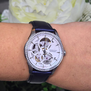 Hamilton Jazzmaster Diamond Skeleton Ladies - Automatic - 36mm - Blue Strap - Mother of Pearl Skeleton Dial (2015)